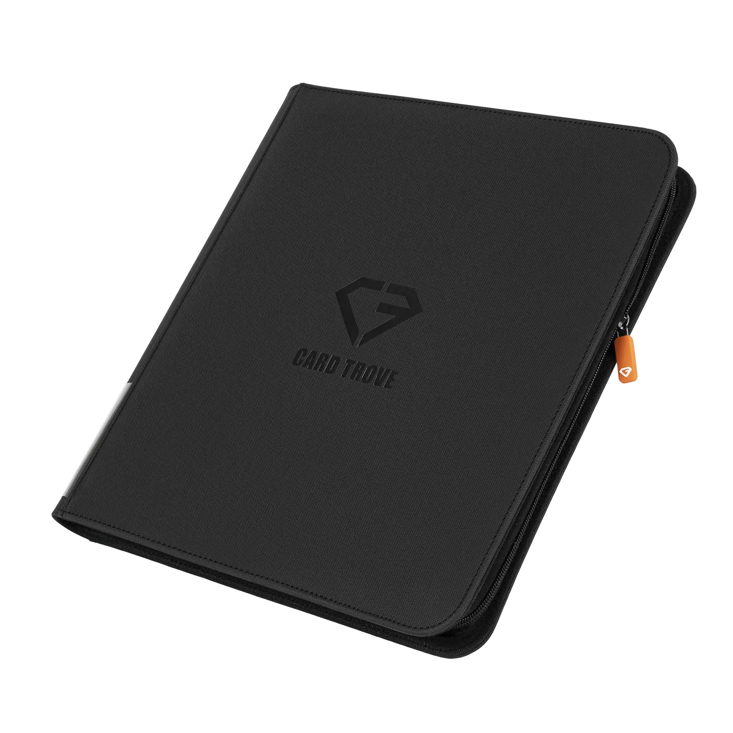 12-Pocket Card Binder Black, a premium binder for storing up to 480 standard trading cards, featuring a sleek design and quality finish.