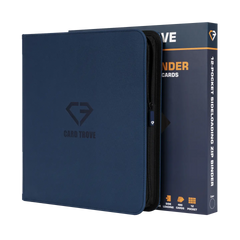 12-Pocket Card Binder Blue with side-loading compartments for trading cards, designed to hold 480 cards safely.