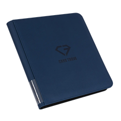 12-Pocket Card Binder Blue featuring a premium design and logo, ideal for storing trading cards securely.
