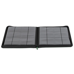 12-Pocket Card Binder Green open to show compartments for organizing trading cards.