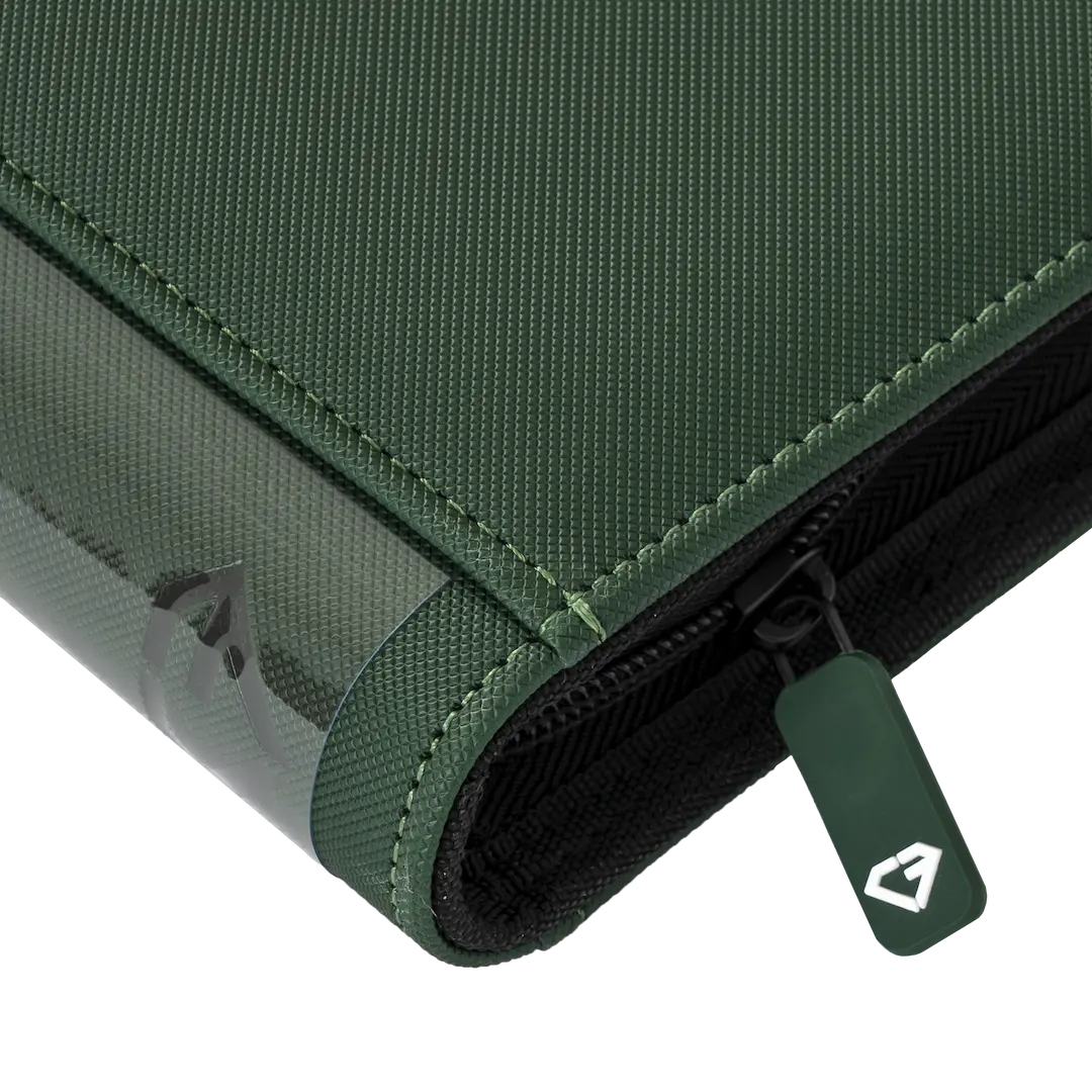 Close-up of the 12-Pocket Card Binder Green showcasing its premium material and smooth zipper.
