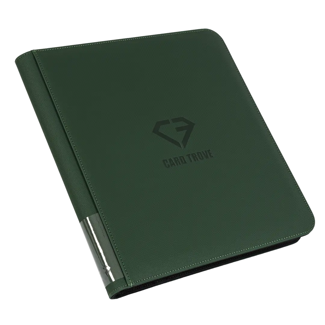 12-Pocket Card Binder Green shown in a premium green cover, designed for up to 480 standard trading cards.