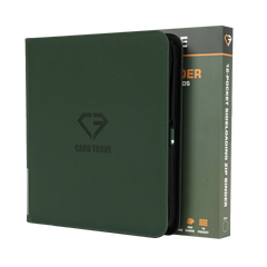 12-Pocket Card Binder Green with zipper closure, designed for 480 standard trading cards, splash-resistant finish.