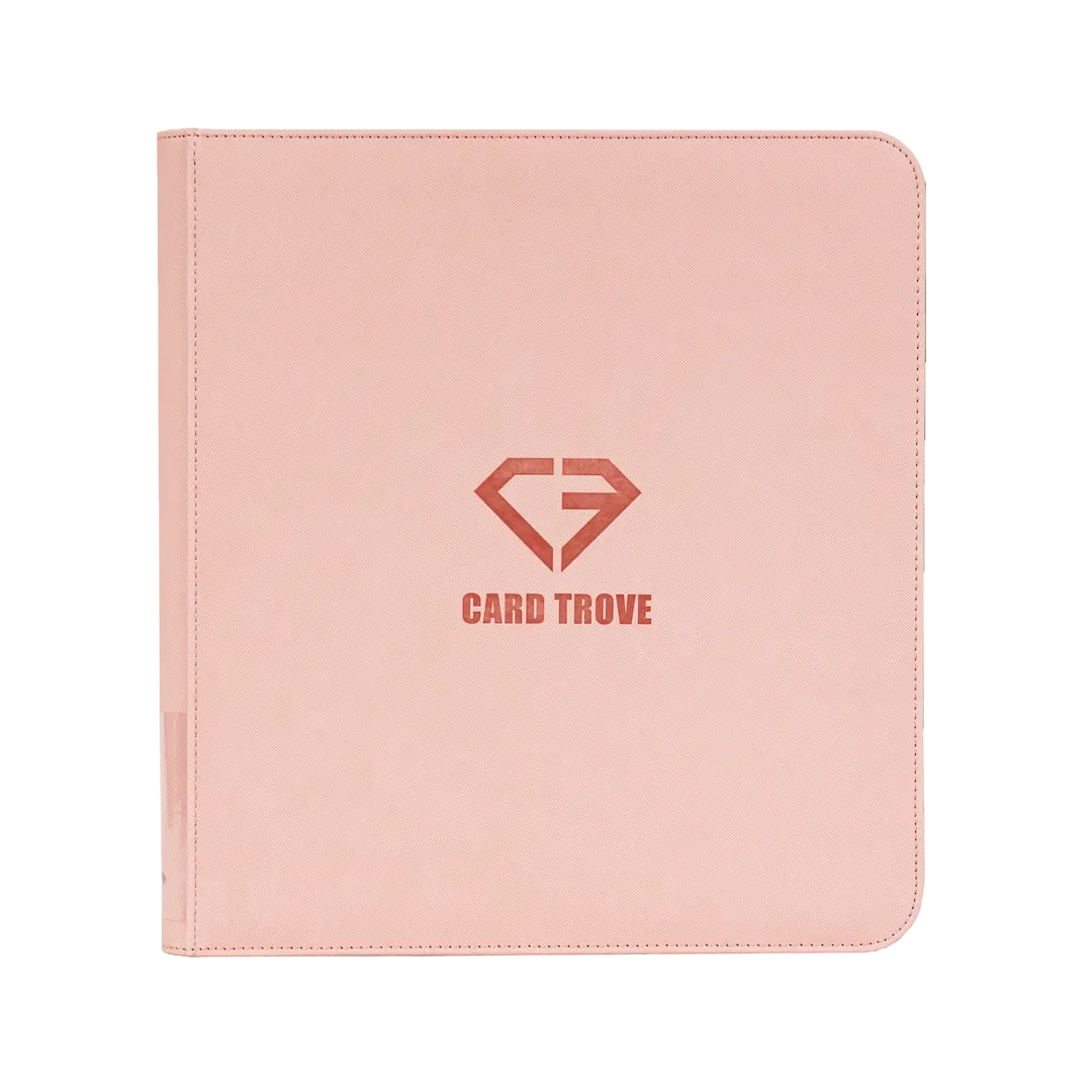 12 Pocket Card Binder Pink with logo, perfect for storing 480 standard trading cards securely.