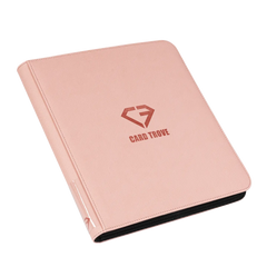 12 Pocket Card Binder Pink with a smooth zipper and ultra clear compartments for trading cards.