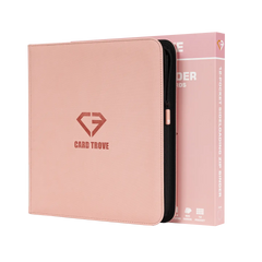 12 Pocket Card Binder Pink with ultra clear compartments and smooth zipper for storing trading cards.