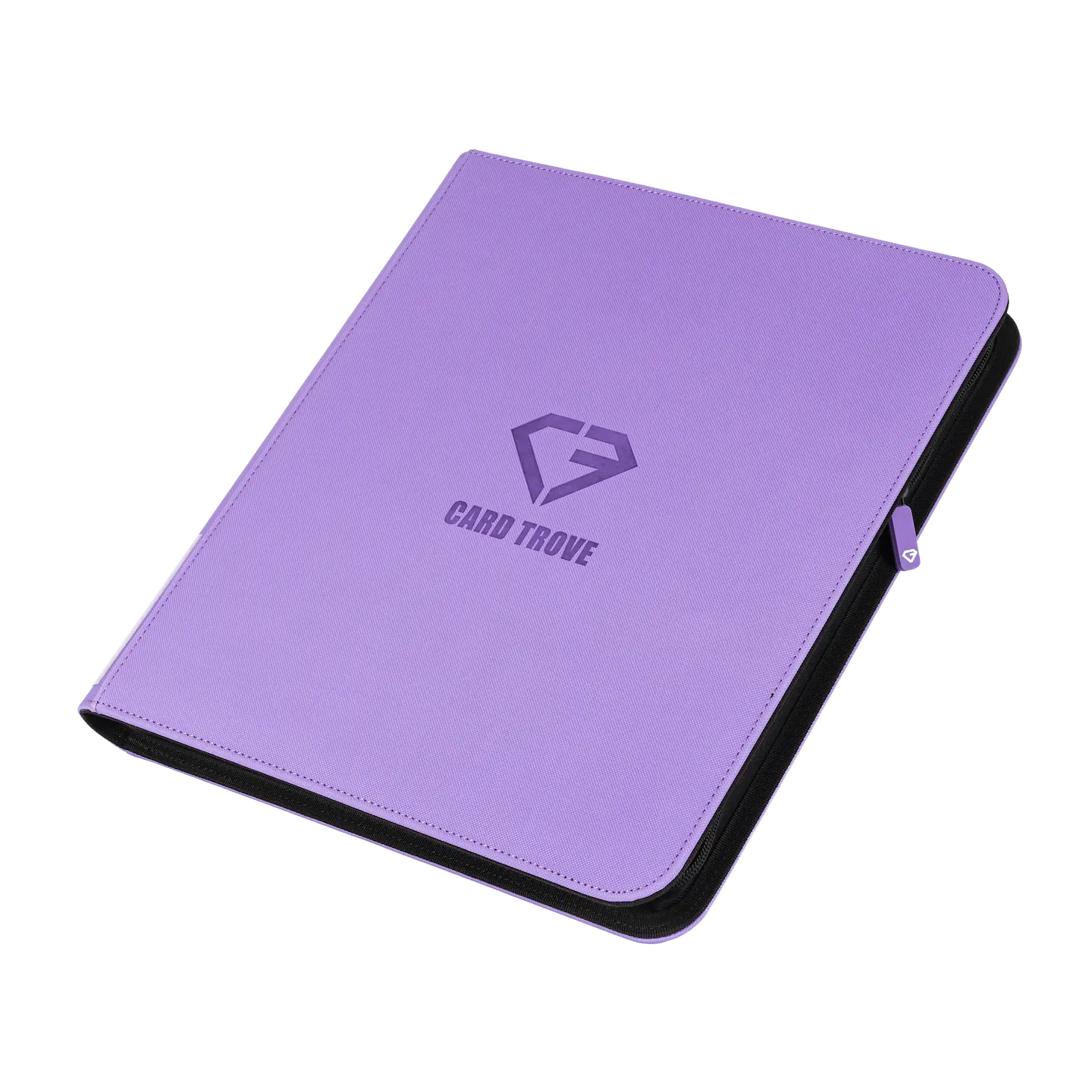 12-Pocket Card Binder Purple, purple card binder with zipper, holds 480 standard trading cards.