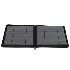 Opened 12-Pocket Card Binder Red showing pockets for storing 480 standard trading cards.