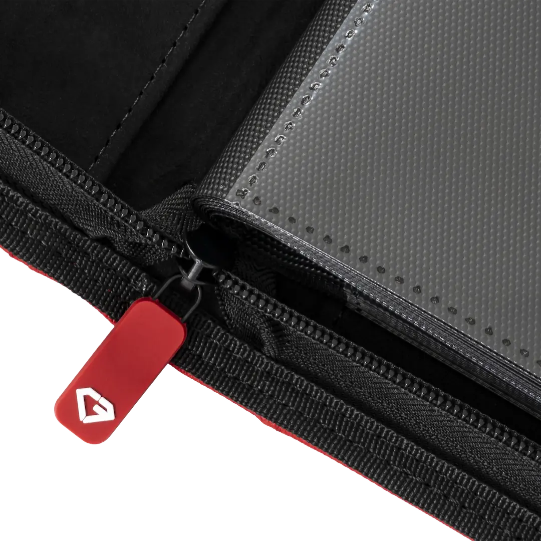 Close-up of the zipper on the 12-Pocket Card Binder Red, showcasing premium quality and durable design.