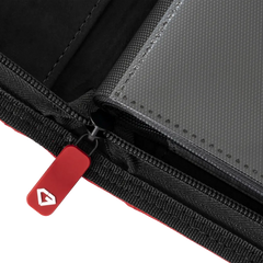 Close-up of the zipper on the 12-Pocket Card Binder Red, showcasing premium quality and durable design.