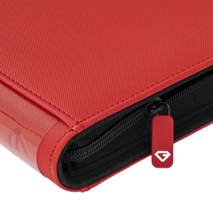 12-Pocket Card Binder Red with smooth zipper and sturdy red fabric design, ideal for storing trading cards.