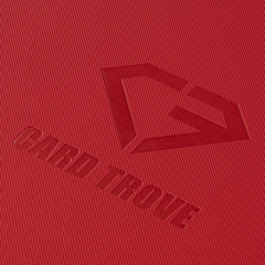 12-Pocket Card Binder Red textured surface with embossed Card Trove logo, showing high-quality material and design.