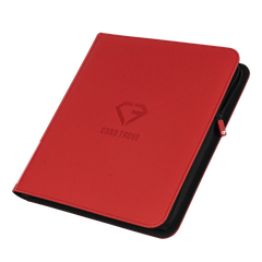 12-Pocket Card Binder Red with smooth zipper and splash-resistant finish for trading cards.