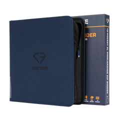 12-Pocket XL Card Binder Blue displayed with packaging, ideal for storing up to 720 standard trading cards.