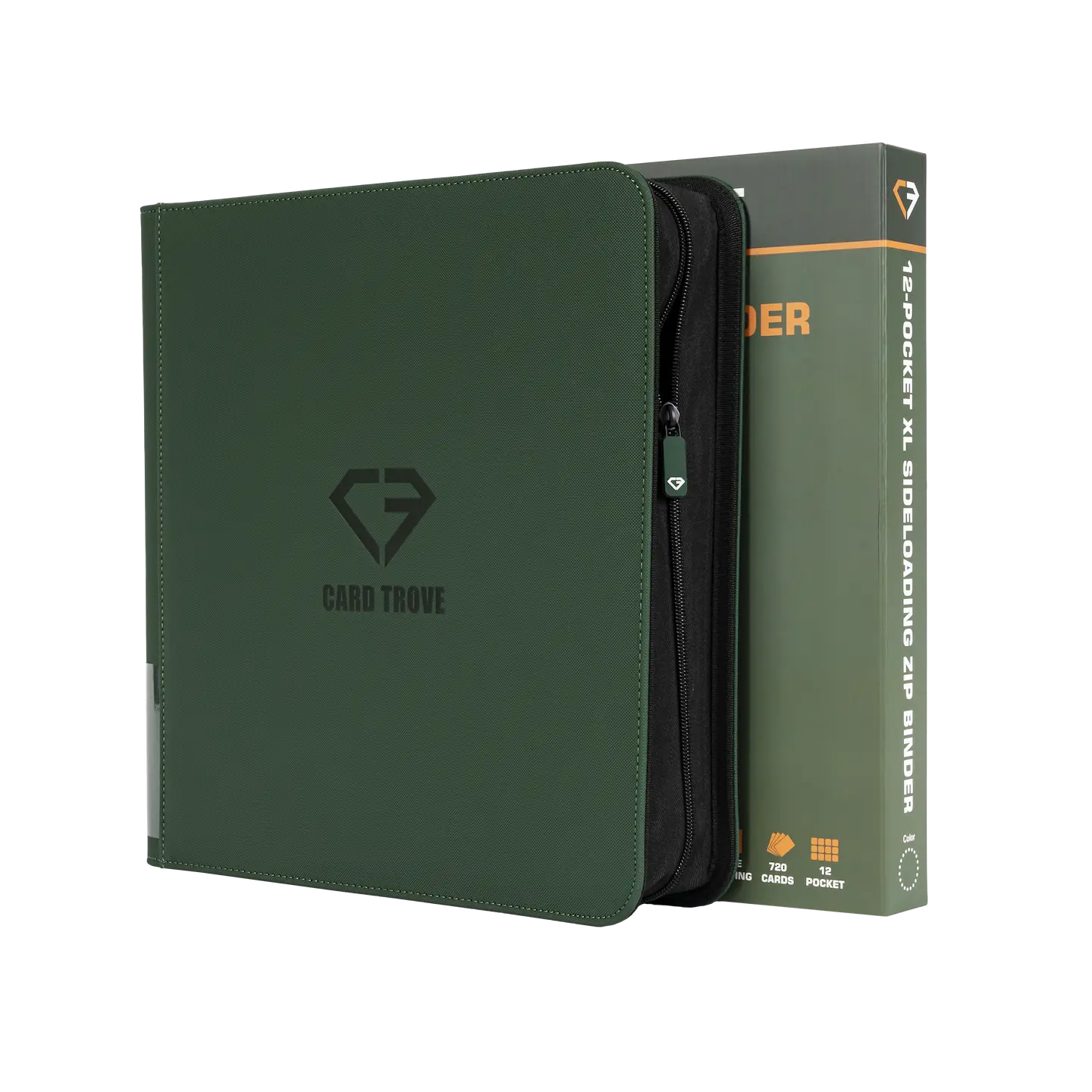 12-Pocket XL Card Binder Green, premium binder for standard trading cards with a zipper and splash-resistant finish.