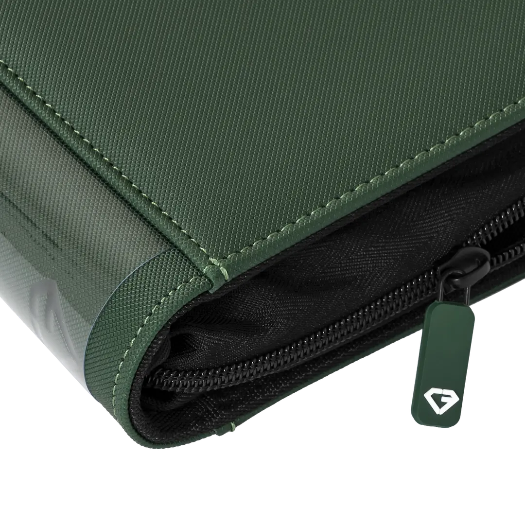12-Pocket XL Card Binder Green zipper detail and durable surface texture for premium card storage.