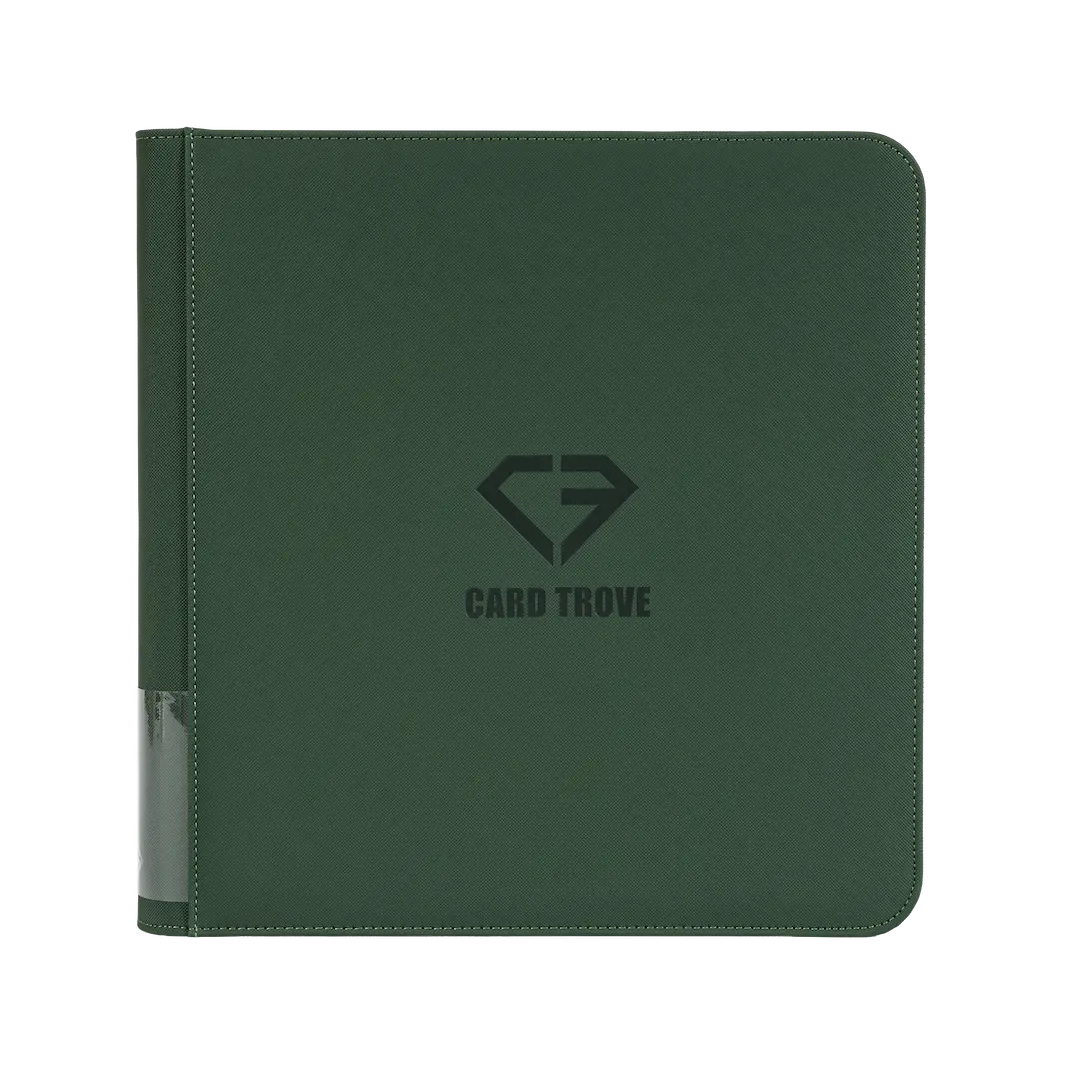 12-Pocket XL Card Binder Green suitable for standard trading cards with durable design and smooth zipper.