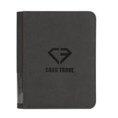 4-Pocket Toploader Card Binder Grey, sturdy card storage for 112 standard toploaders, splash resistant design.