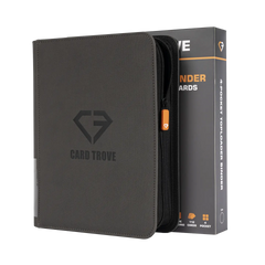 4-Pocket Toploader Card Binder Grey, durable binder for 112 standard toploaders, splash resistant with zipper.