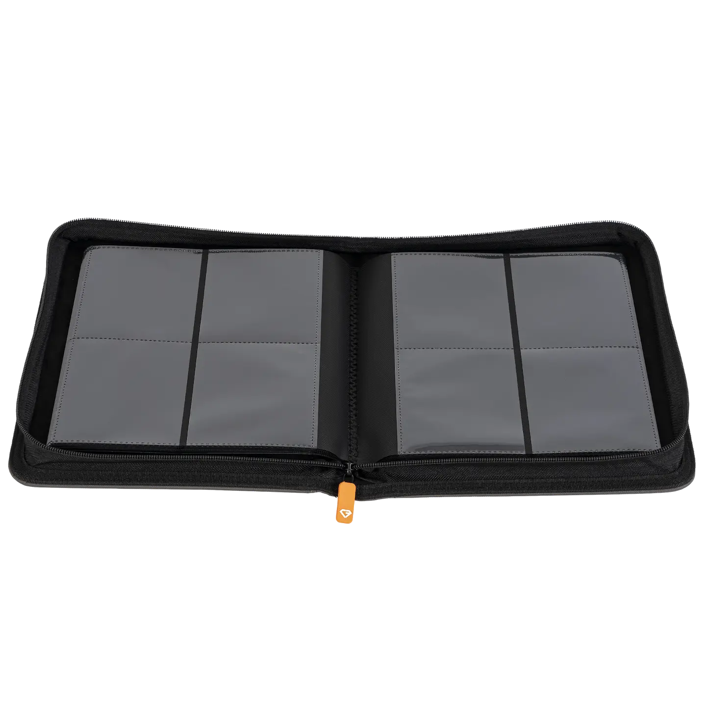 4-Pocket Toploader Card Binder Grey opened to show compartments for storing trading cards