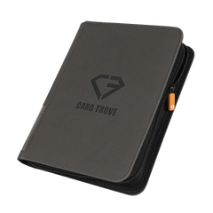 4-Pocket Toploader Card Binder Grey with ultra clear sideloading compartments and smooth zipper for cards.