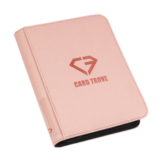 4-Pocket Toploader Card Binder Pink with ultra clear compartments and smooth zipper for secure storage.