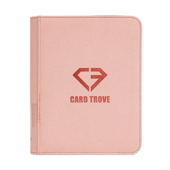 4-Pocket Toploader Card Binder Pink in a vibrant pink finish with logo and smooth zipper for secure storage.