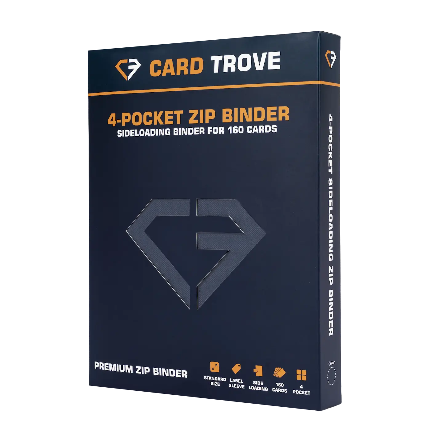 4-Pocket Card Binder Blue packaging, premium zip binder designed for 160 standard trading cards.