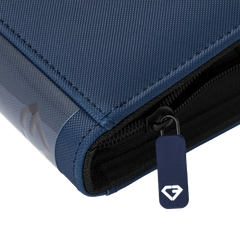 Close-up of the 4-Pocket Card Binder Blue featuring a durable zipper and premium surface finish.