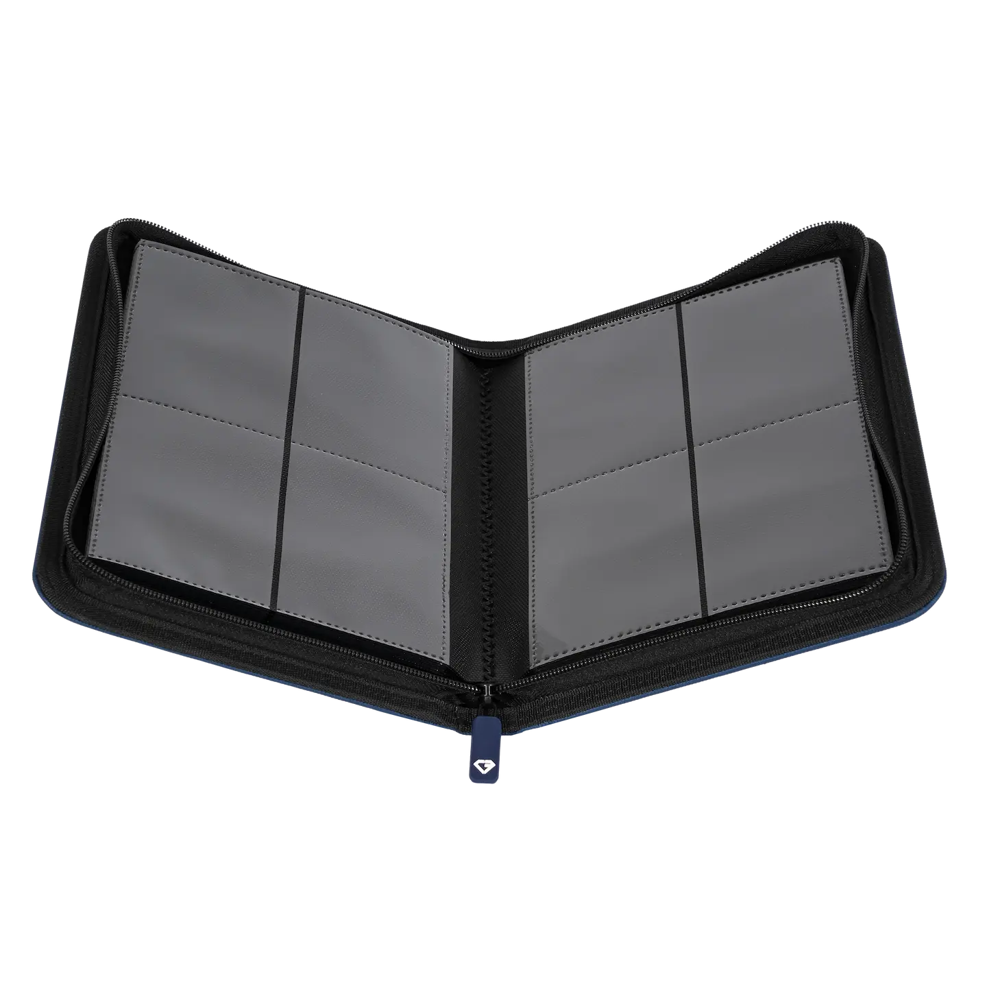 4-Pocket Card Binder Blue interior view with ultra clear sideloading compartments