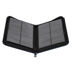 4-Pocket Card Binder Blue interior view with ultra clear sideloading compartments