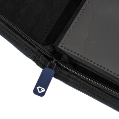 Interior view of the 9-Pocket Card Binder Blue showing smooth zipper and sideloading compartments.