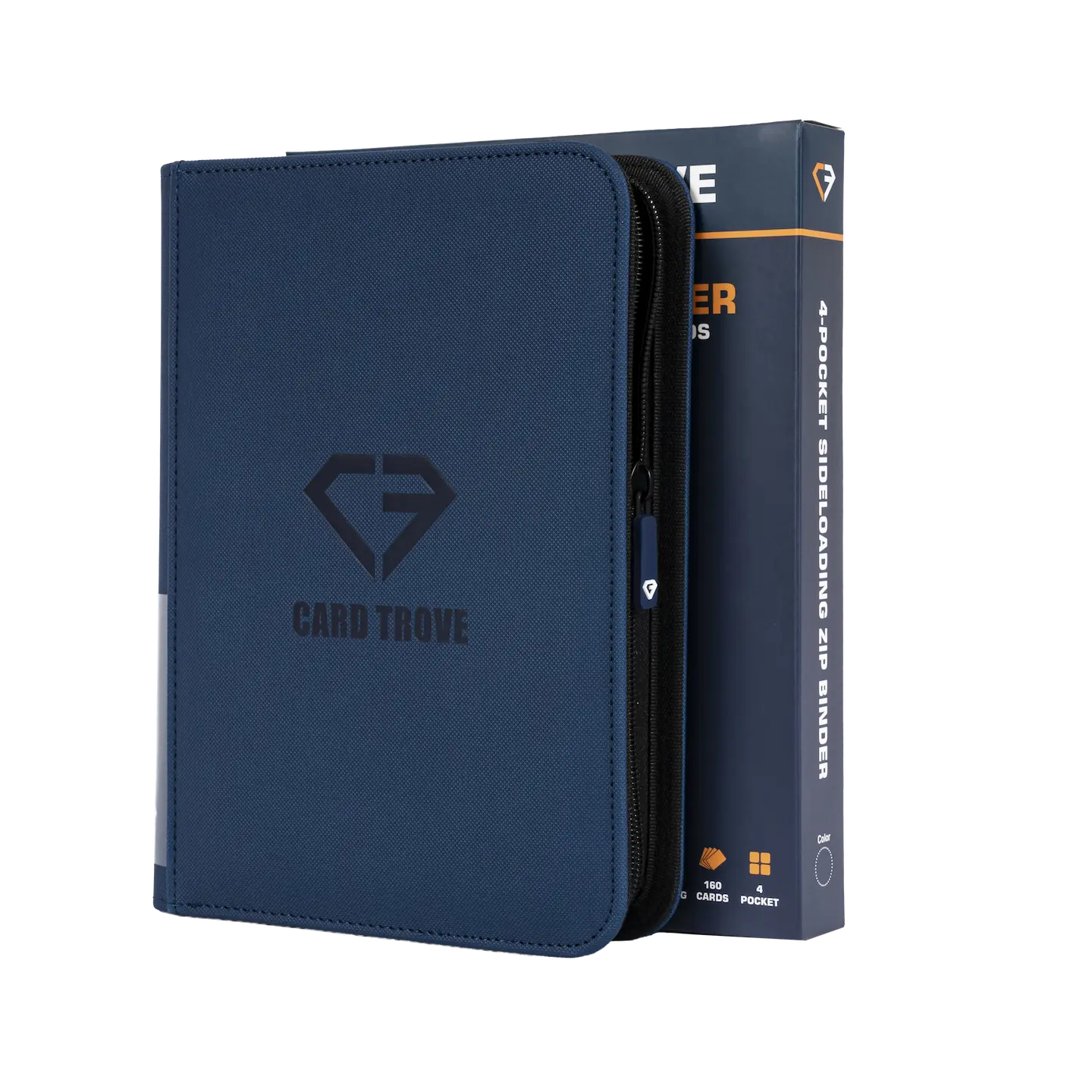 4-Pocket Card Binder Blue showcasing a sturdy design with zipper for secure card storage.