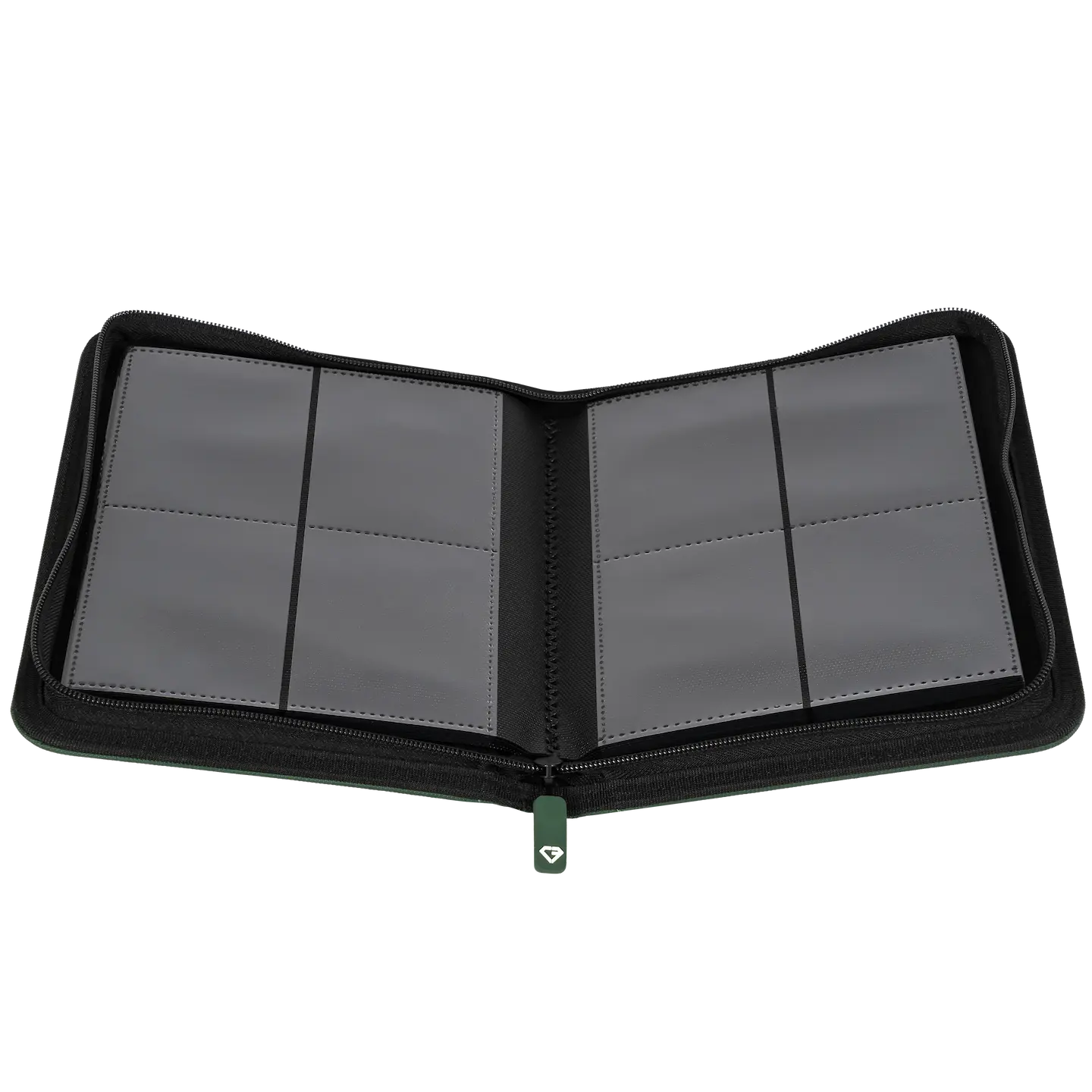 4-Pocket Card Binder Green for storing up to 160 trading cards, splash resistant with ultra clear compartments.