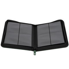 4-Pocket Card Binder Green for storing up to 160 trading cards, splash resistant with ultra clear compartments.