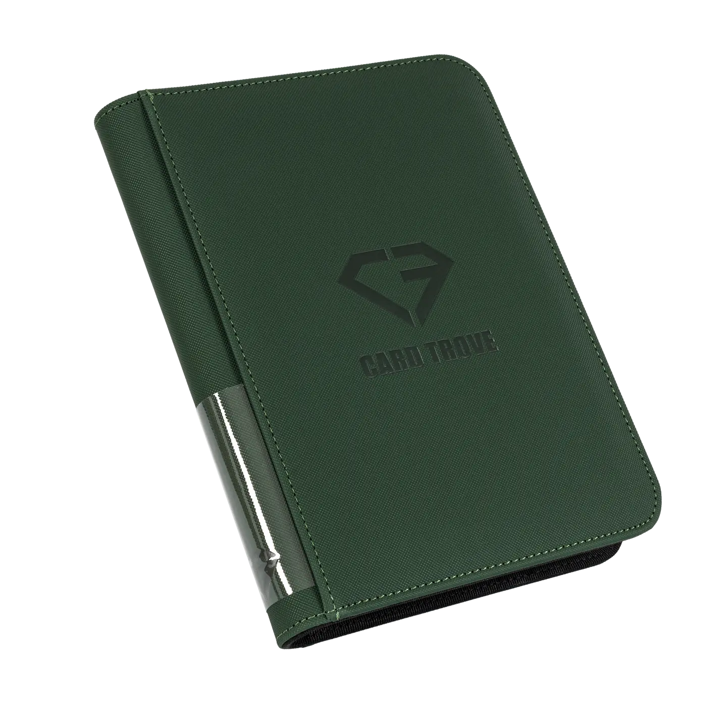 4-Pocket Card Binder Green with premium quality finish and smooth zipper for storing trading cards.