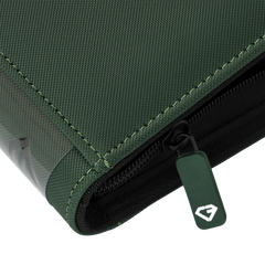 4-Pocket Card Binder Green zipper and material detail showcasing quality design and durability.