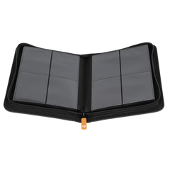 4-Pocket Card Binder Grey opened with clear compartments for storing trading cards.