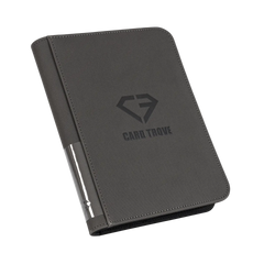 4-Pocket Card Binder Grey for organizing and protecting standard trading cards, splash resistant with zipper.
