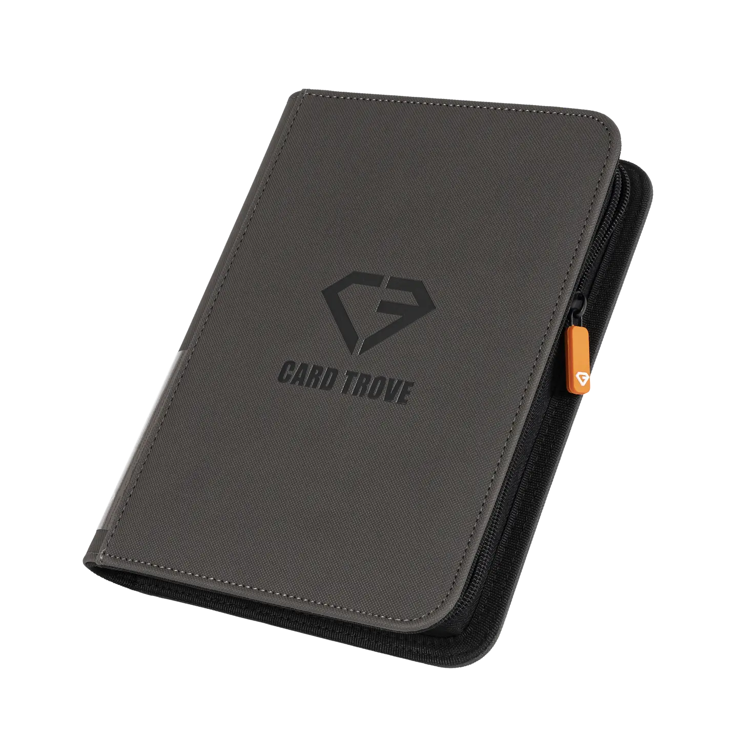 4-Pocket Card Binder Grey for standard trading cards with smooth zipper and splash resistant surface.