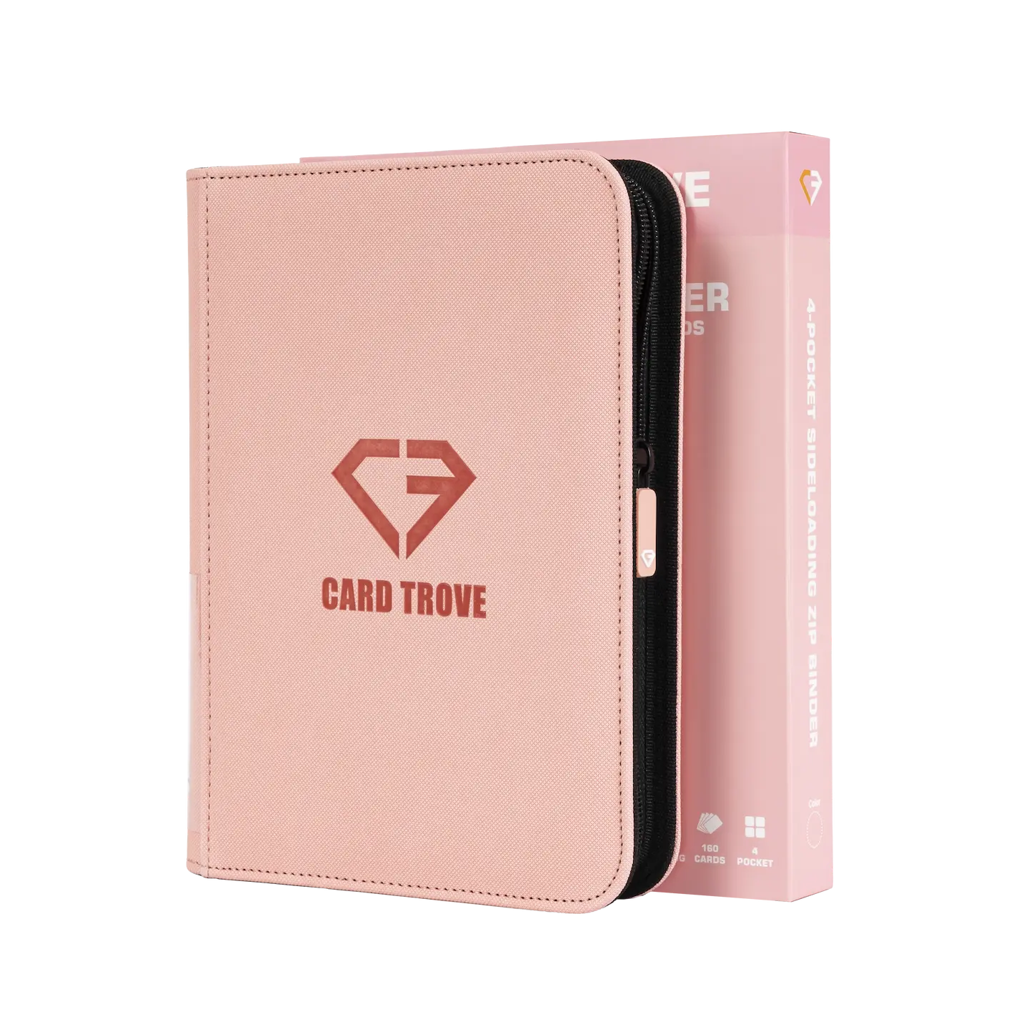 4-Pocket Card Binder Pink with sturdy zipper and clear compartments for trading cards.
