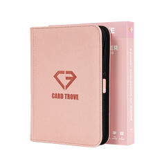 4-Pocket Card Binder Pink with sturdy zipper and clear compartments for trading cards.