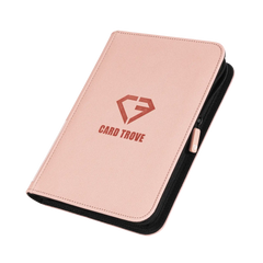 4-Pocket Card Binder Pink with zipper and logo, perfect for protecting trading cards.