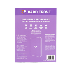 4-Pocket Card Binder Purple back view showcasing features for storing 160 trading cards.