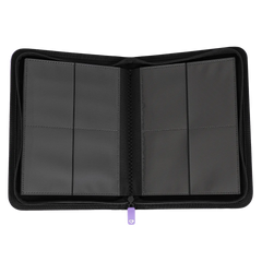 Interior view of the 4-Pocket Card Binder Purple showing the eight card slots and zipper.