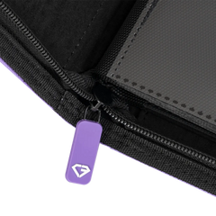 Close-up of the zipper on a 4-Pocket Card Binder Purple showcasing its quality and durability.