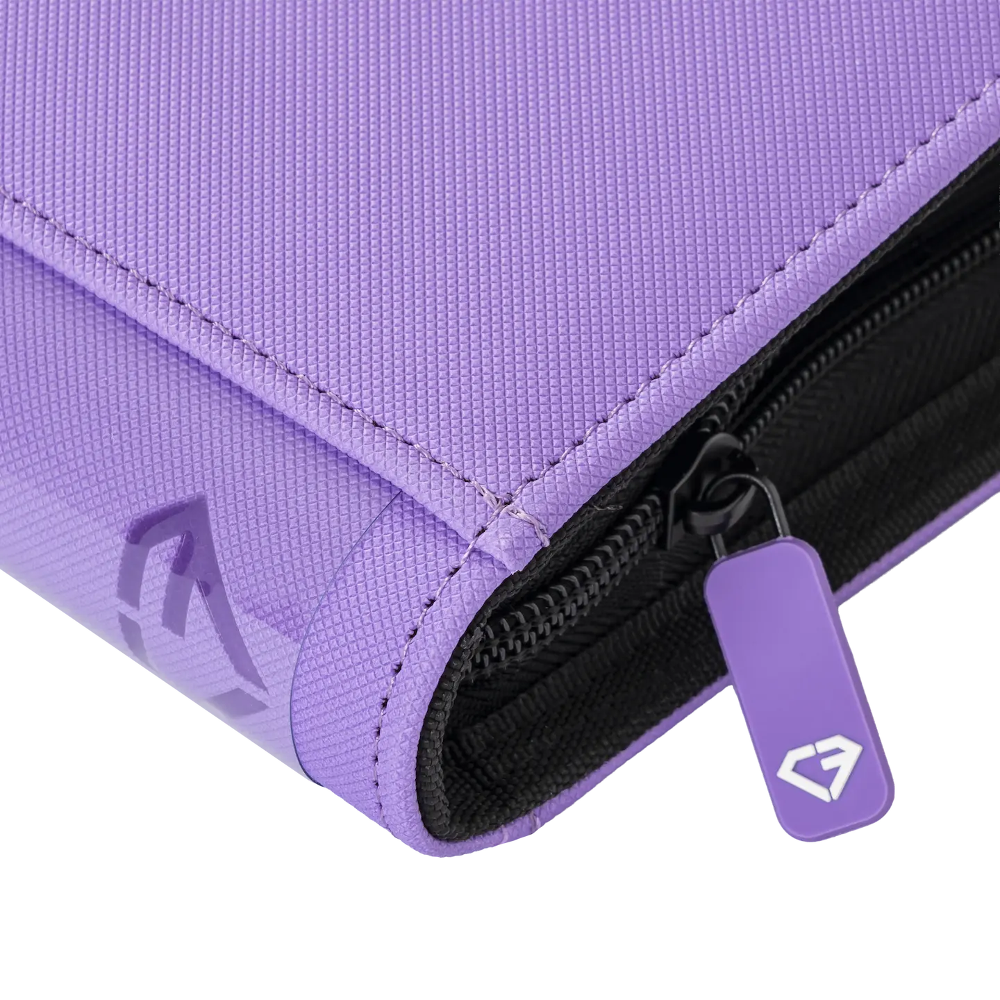 Close-up of the zippered edge of a 4-Pocket Card Binder Purple showcasing its durable material and design.