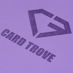 Close-up of the 4-Pocket Card Binder Purple featuring the embossed 'Card Trove' logo on a textured surface.