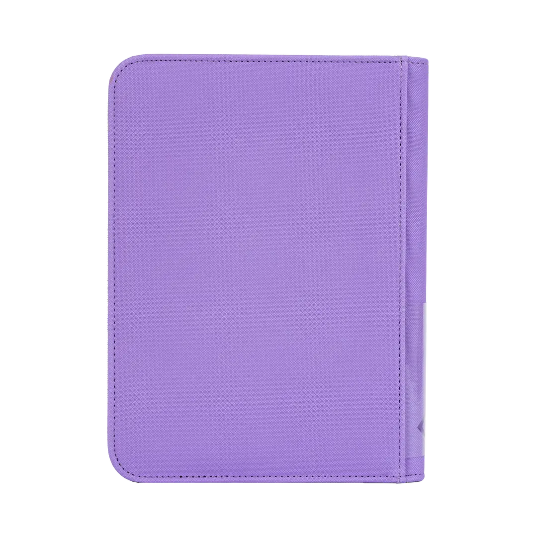 4-Pocket Card Binder Purple front view, sturdy design for 160 trading cards, splash and impact resistant.