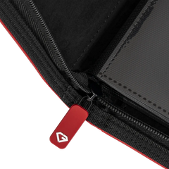 Detailed view of the smooth zipper on the 4-Pocket Card Binder Red, showcasing premium quality and secure closure.